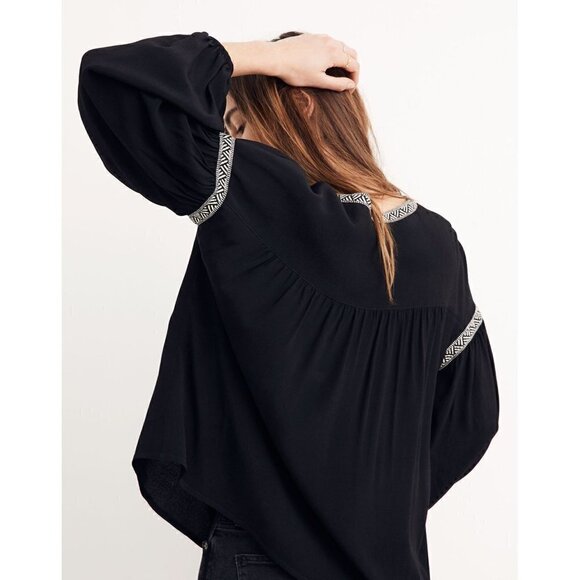 Madewell Black Blouson Sleeve Boho Long Sleeve Top M - Picture 3 of 7